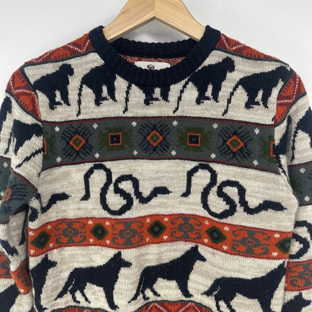 Bellfield Men's Animal Crewneck Sweater Wool Blend Fair Isle Nordic Pullover - Picture 4 of 11